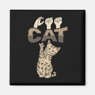 Imán ILY Cat ASL Hand Gesture Deaf Hearing Loss Awarene