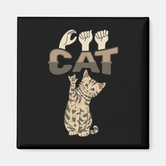 Imán ILY Cat ASL Hand Gesture Deaf Hearing Loss Awarene (Frente)