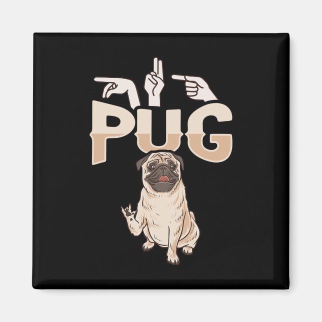 Imán ILY Pug ASL Hand Gesture Deaf Hearing Loss Awarene (Frente)
