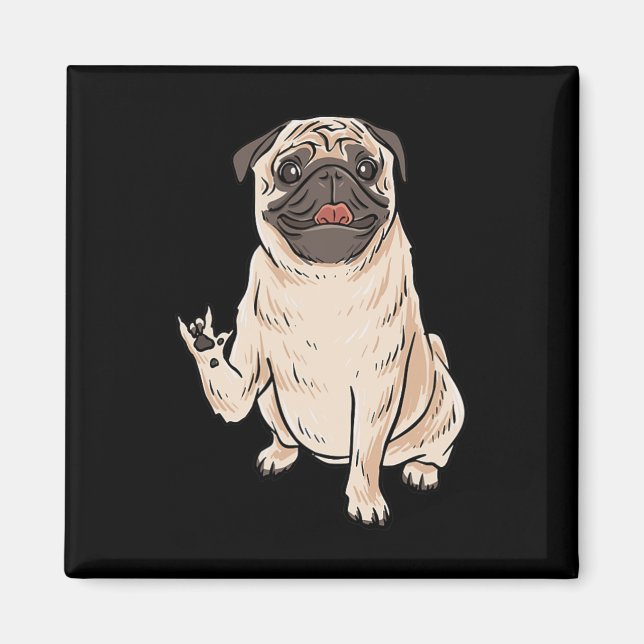 Imán ILY PUG DOG ASL Gesture Deaf Hearing Loss Awa (Frente)