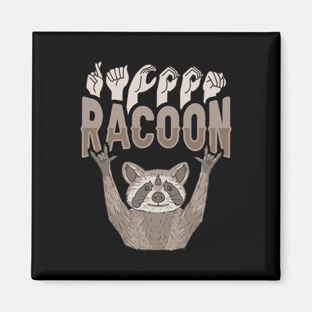 Imán ILY Racoon ASL Hand Gesture Deaf Hearing Loss Awar (Frente)
