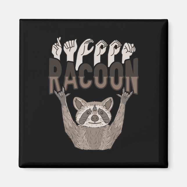 Imán ILY Racoon ASL Hand Gesture Deaf Hearing Loss Awar (Frente)