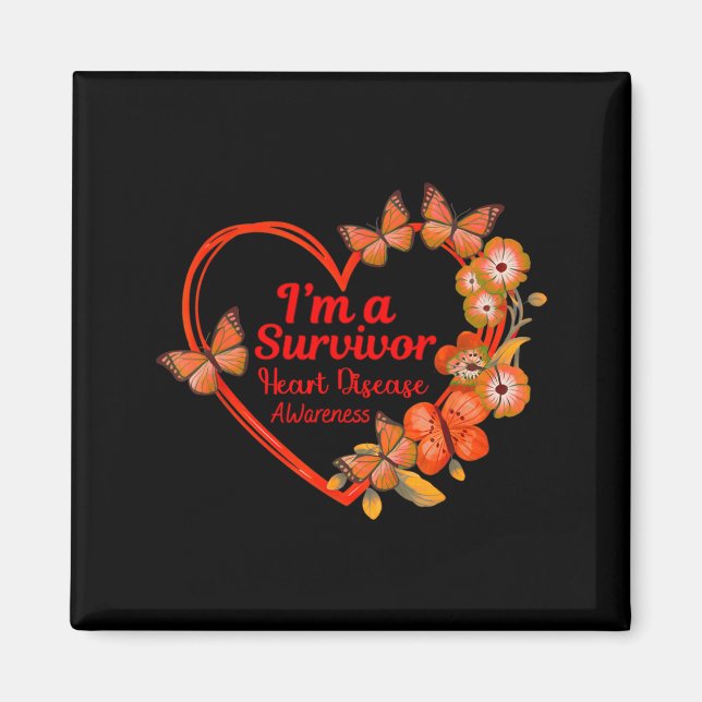 Imán I'm A Survivor Heart Disease Awareness Red Butterf (Frente)