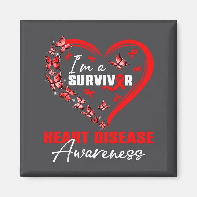 Imán I'm A Survivor Heart Disease Awareness Red Butterf (Frente)