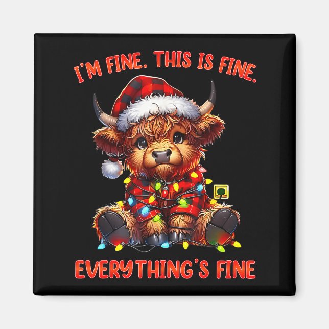 Imán I'm Fine Everything Is Fine Christmas Highland Cow (Frente)