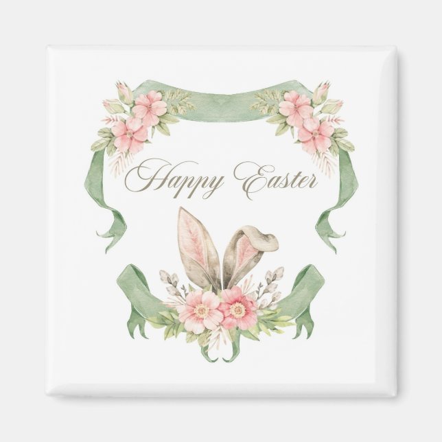 IMÁN ÍMA FELIZ PASCOA COELHO FLORAL AQUARELA (Frente)