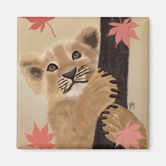 Imán Ímã filhote de leão brincando (Frente)