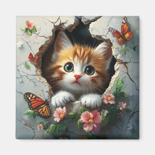 Imán Imagen 3D de un lindo gatito asomándose