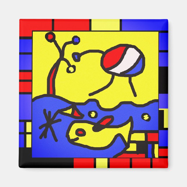 Imán Imagen con arte moderno de pescado (Frente)