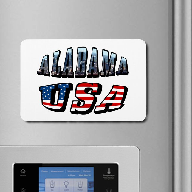 Imán Imagen de Alabama y fuente de bandera de Estados U (Alabama Picture and USA Flag Font Flexible Magnet)