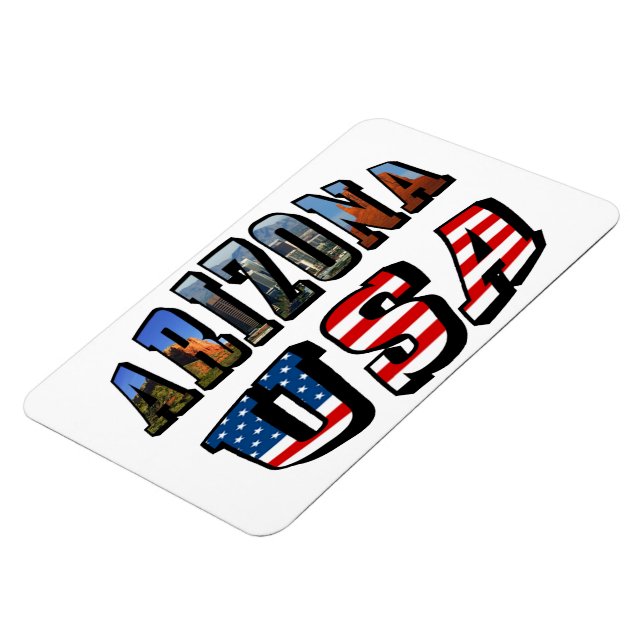 Imán Imagen de Arizona y texto de bandera de Estados Un (Lado Izquierdo)