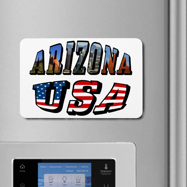 Imán Imagen de Arizona y texto de bandera de Estados Un (Arizona Picture and USA Flag Text Flexible Magnet)