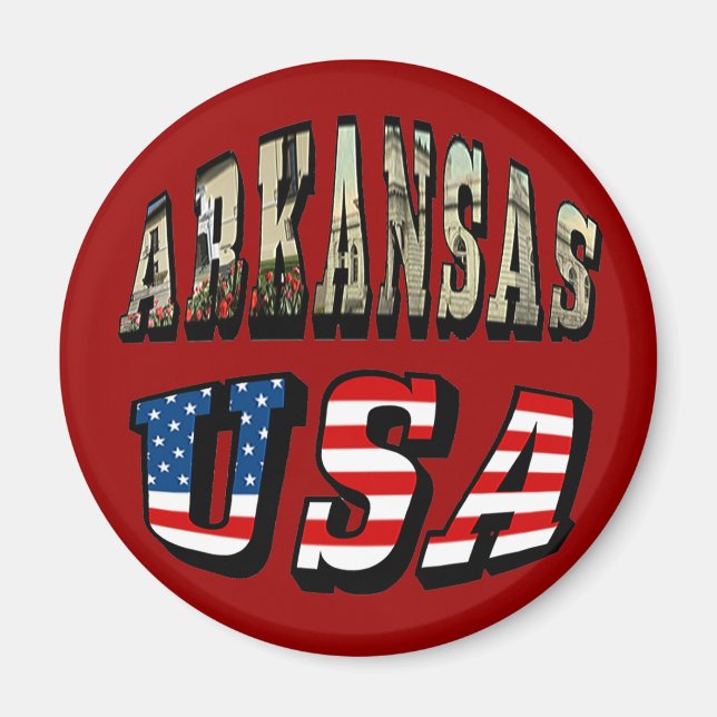 Imán Imagen de Arkansas y texto de la bandera de Estado (Frente)