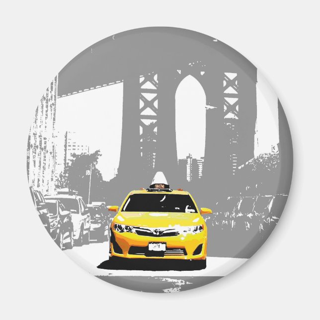 Imán Imagen de arte pop Ny Yellow Taxi Nyc Brooklyn Bri (Frente)