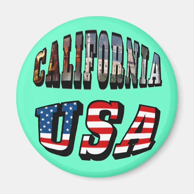 Imán Imagen de California y texto de bandera de Estados (Frente)
