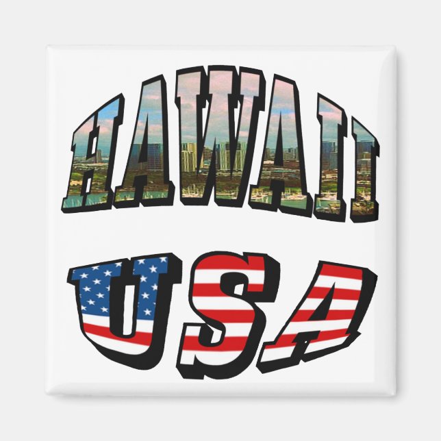 Imán Imagen de Hawaii y texto de bandera de Estados Uni (Frente)