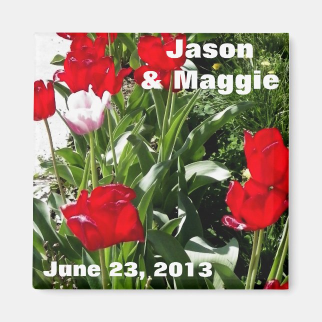 Imán Imagen de Red Tulips Save the Date (Frente)