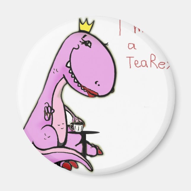 Imán imagen divertida de un dinosaurio rosa TeaRex (Frente)