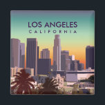 Imán Imagen personalizada del centro de California<br><div class="desc">Ilustracion vectorial colorido con una cálida puesta de sol poblada de rascacielos y palmeras del centro de Los Ángeles,  California.</div>