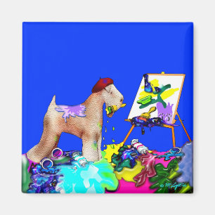 Imán Imán: Artista de trigo de Terrier (Bkgd azul)