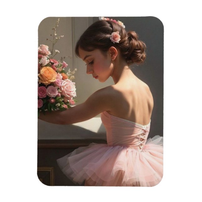 Imán Iman con bailarina sujetando ramo de flores (Vertical)