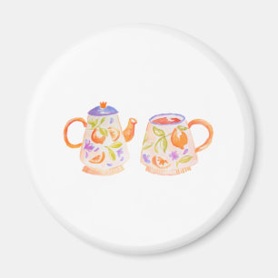 Imán Iman con tazas, conjunto cute naranja floral