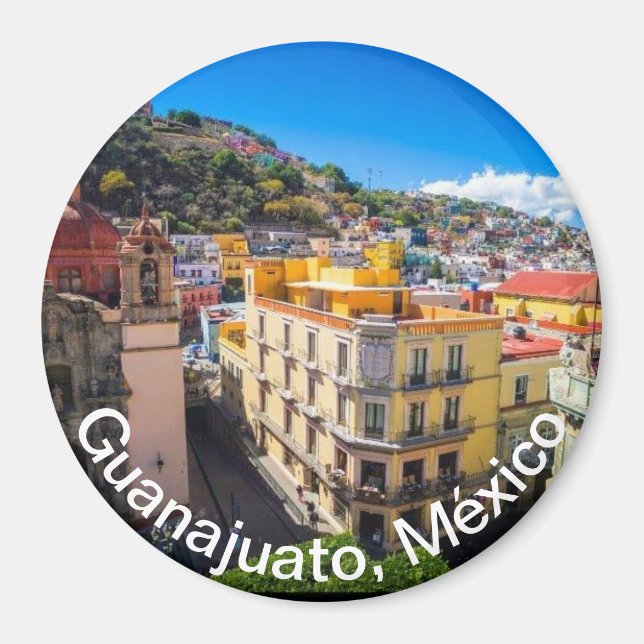 Imán iman con vista panorámica de Guanajuato México (Frente)