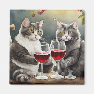 Imán ¡Imán de gatos geniales bebiendo vino!