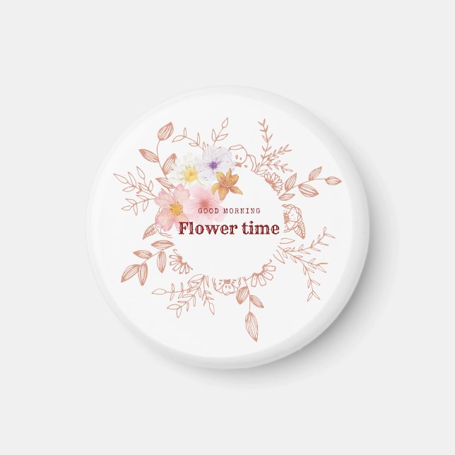 Imán | Imán de nevera de flor botánica Flower Time (Frente)