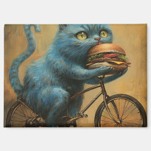 Imán Imán\Gato Azul Divertido Montando Bicicleta con Gi