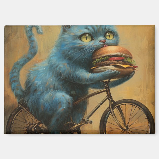 Imán Imán\Gato Azul Divertido Montando Bicicleta con Gi (Anverso)