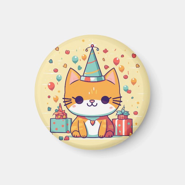 Imán Imán, tarjeta, saludo de cumpleaños de gato de fie (Frente)