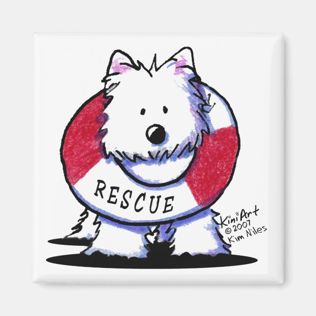 Imán Imanes blancos cuadrados de Westie del rescate (Frente)