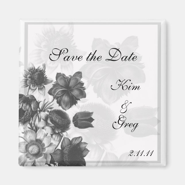 Imán Imanes de boda de flores elegantes grises (Frente)