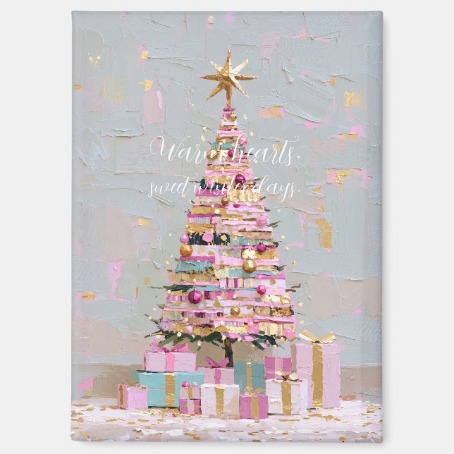 Imán Impasto Pink and Gold Christmas Tree (Anverso)