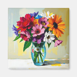 Imán Impasto Style Vase of Colorful Flowers
