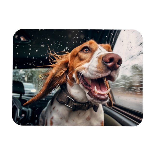 Imán Impresión artística de perro emocionado en un pase (Horizontal)