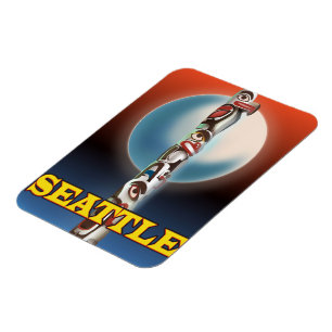 Imán Impresión de afiches de viaje del Tótem Seattle