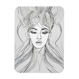 Imán Impresión de arte de línea de retrato femenino min