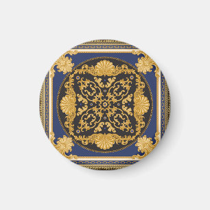 Imán Impresión de Bandana: Oro azul negro.