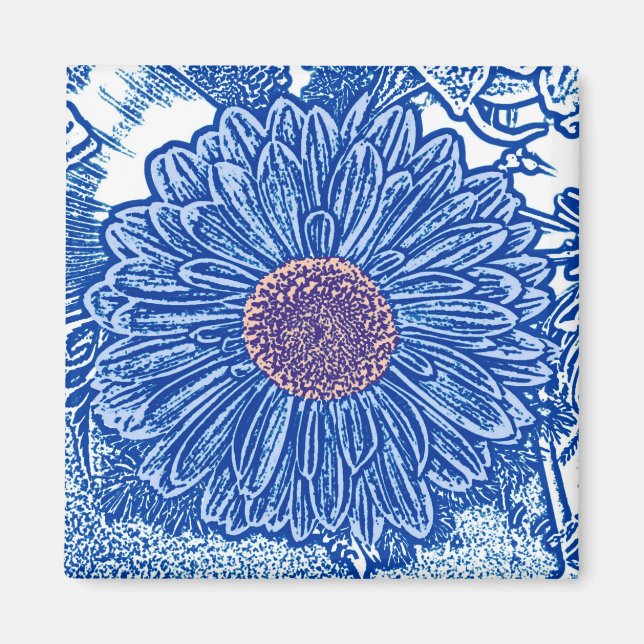 Imán Impresión de bloques de margarita de Gerbera - azu (Frente)
