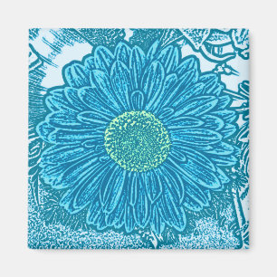 Imán Impresión de bloques de margarita de Gerbera - azu