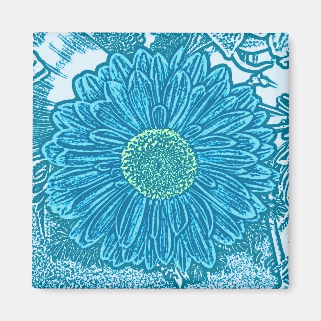 Imán Impresión de bloques de margarita de Gerbera - azu (Frente)