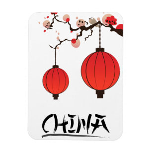 Imán Impresión de cartel de viaje de faroles chinos.