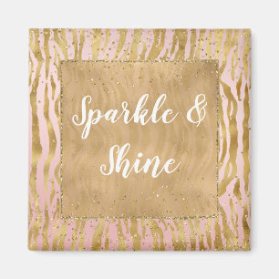 Imán Impresión de cebra de glitz Sparkle Gold rosa