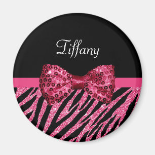 Imán Impresión de cebra rosa de moda FAUX Glitz Bow con