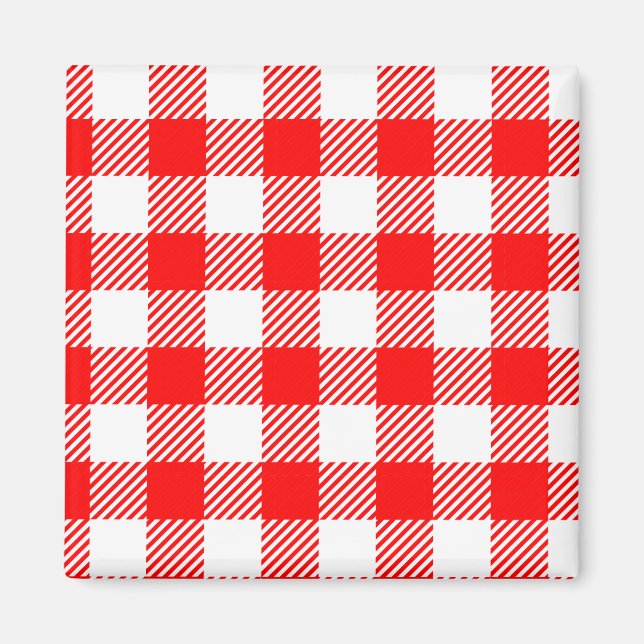 Imán Impresión de manteles de picnic de gingham rojo (Frente)