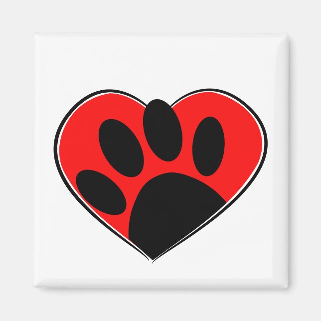 Imán Impresión De Pata De Perro Y Corazón Rojo (Frente)