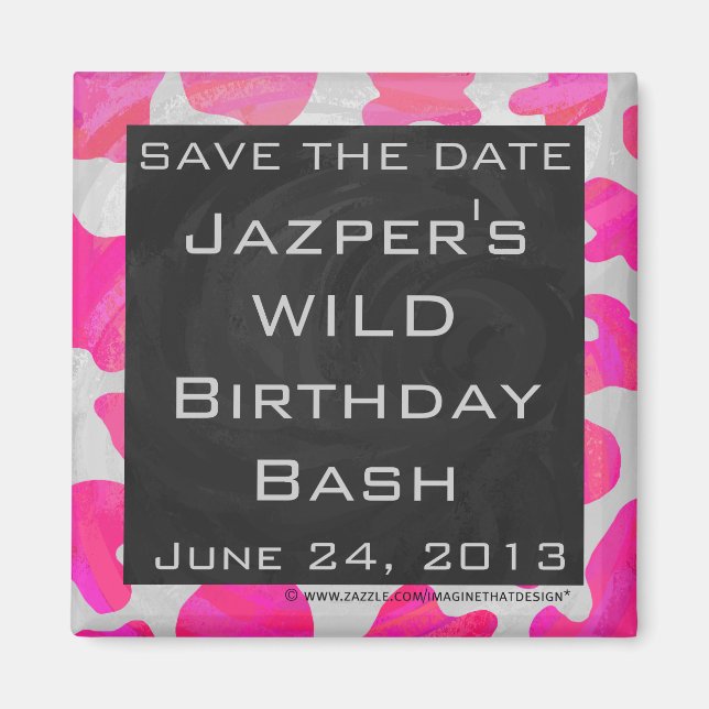 Imán Impresión en blanco y rosa caliente de vaca monogr (Frente)