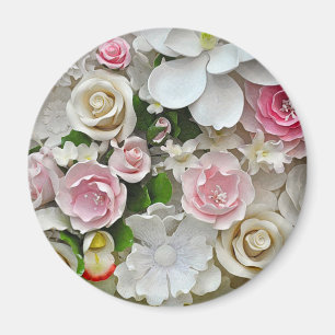 Imán Impresión floral rosa y blanca